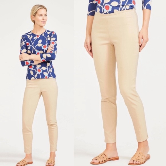J. McLaughlin Margot Straight Leg Slit Hem Tan Khaki Pants Size 12 - Picture 1 of 11